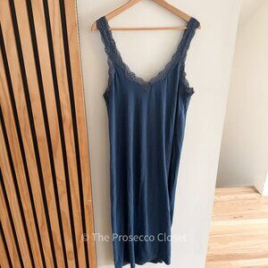 Ralph Lauren Christmas Pajamas Blue Stretch Lace Trim Nightgown (L)